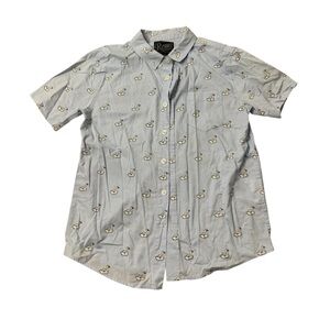 Retrofit Pale Blue Gray Duck Floaty Print Button Down Shirt Short Sleeve Boys 8